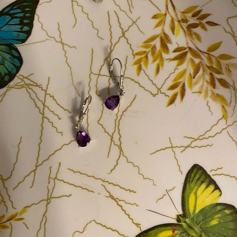 silver purple amethyst earrings